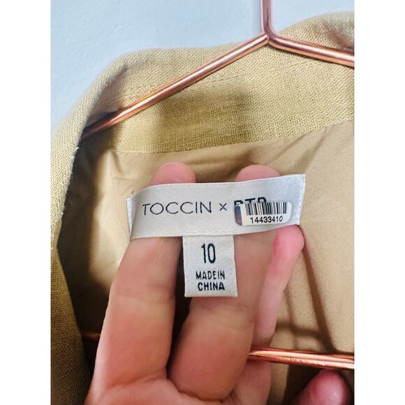 TOCCIN X RTR Khaki Brown Linen Blend Belted Utility Sarong Romper Size 10 - Picture 10 of 16